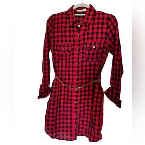 Christmas Red Plaid Long Sleeve Girls Shirt Dress Youth Size Small
